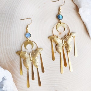 Flutterbys | Labradorite Butterfly Tear Drop Fringe Moon Celestial Witchy Boho Earrings