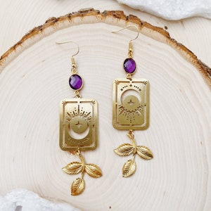 Dunkle Kuriositäten | Amethyst Tarot Karte Vine Leaf Natur Hexen Ohrringe