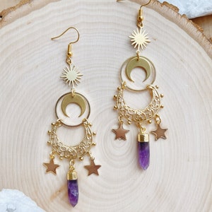 Queen of Shadows | Amethst Filigree Star Moon Magical Witchy Celestial Sky Earrings