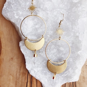 Eternal | Statement Hoop Crystal Quartz Points Moon Celestial Star Boho Hippie Earrings