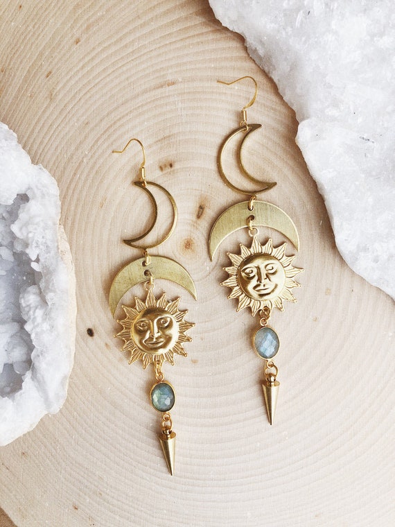 Labradorite Sun and Moon Earrings Labradorite Sun and Moon Earrings