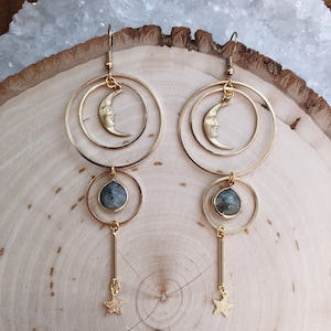 Energy of the Stars | Labradorite Moon Planet Solar System Star Dangle Celestial Earrings