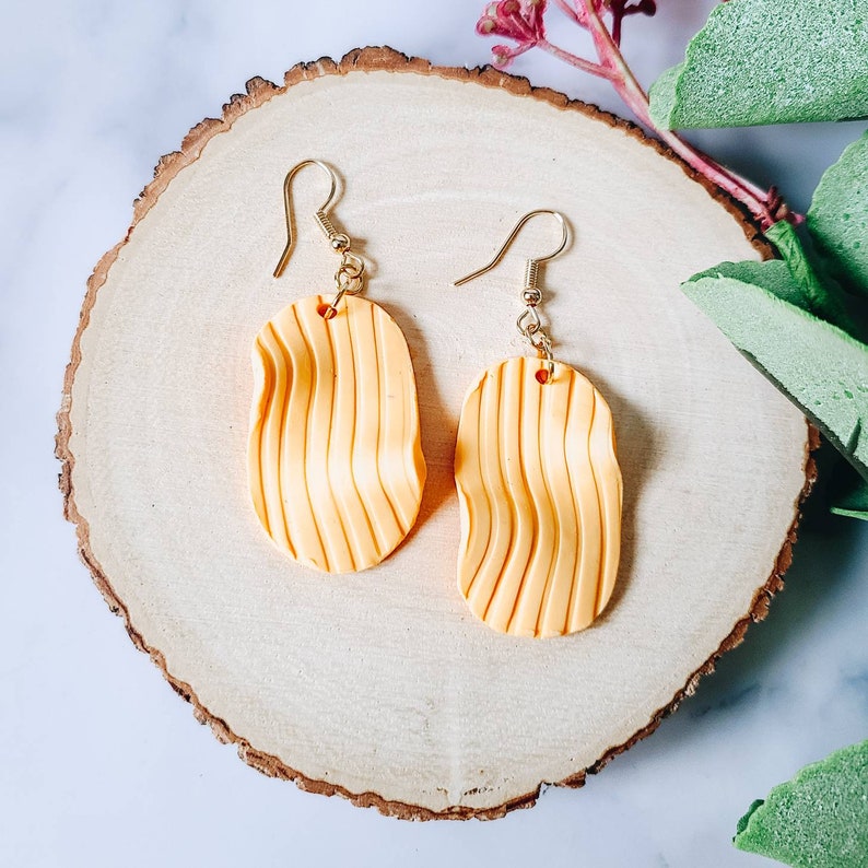 Polymer clay modern wavy earrings yellow
