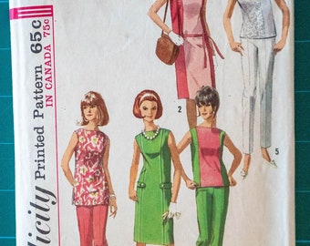 Vintage 60s Simplicity 6015 - Misses' One-Piece Dress, Tunic, Top, and Slacks - Mid-century Modern - Size 18 Sewing Pattern