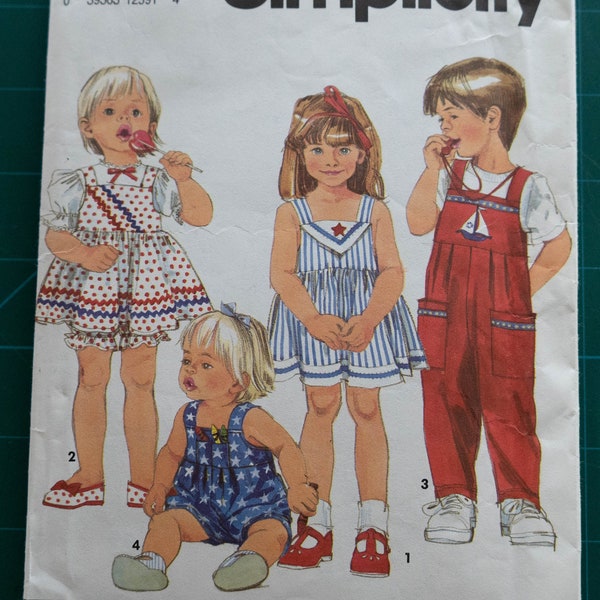 1990s Simplicity 7833 - Toddler's Dress and Jumpsuit (2 lengths) and Bloomers - Size AA (1/2 - 2)