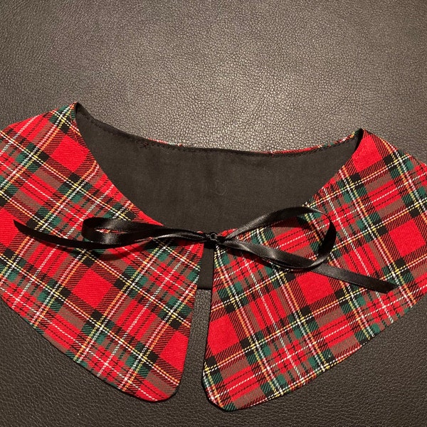 Detachable and reversible red tartan collar, Bib. Christmas themed removable fashion collar, Wedding collar. Peter Pan collar.