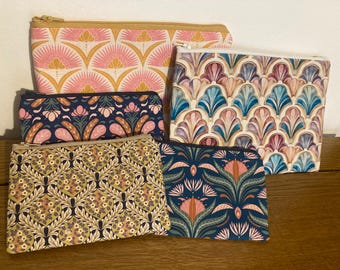 Art Deco Floral Makeup Bags, Handmade Cotton Cosmetic Bag