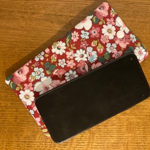 Padded fabric mobile phone case, Made in Liberty Hedgerow Bloom design fabric. Soft glasses pouch. Phone accessory.