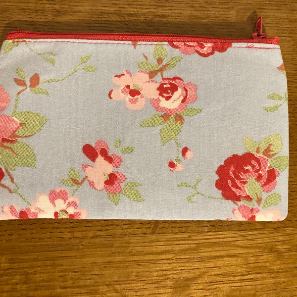 Mini makeup bag made in Cath Kidston Rosali fabric. Handmade Cosmetic brush bag, Coin purse, sanitary pouch. Phone pouch.