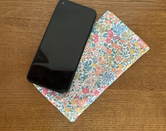 Padded fabric mobile phone case, Glasses case. Made in Liberty Joanna Louise design fabric. Floral Soft phone pouch.