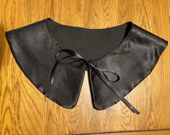 Detachable and reversible black polyester satin collar, Bib. Removable fashion collar. Wedding collar. Peter Pan collar.