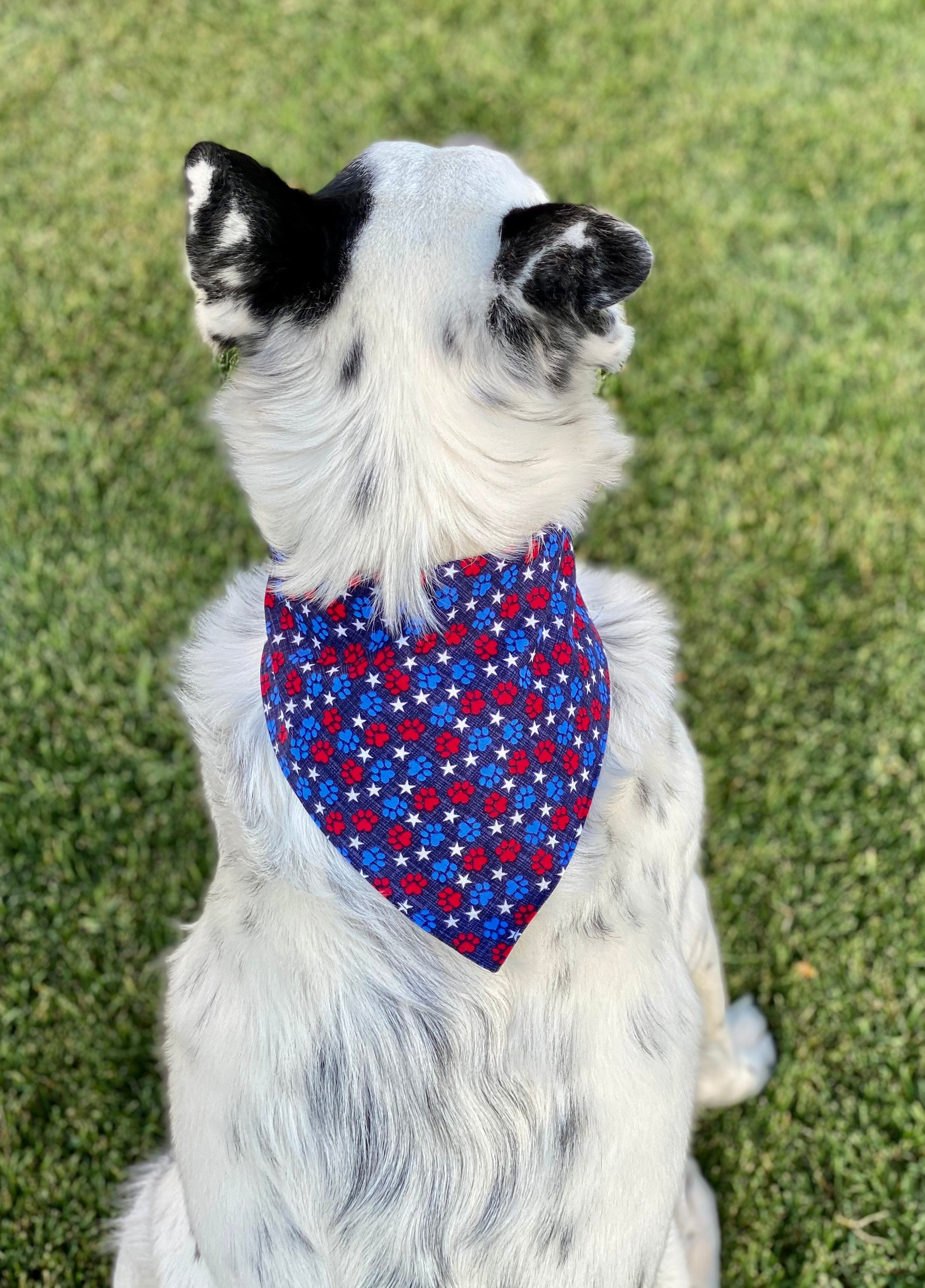 Patriotic Dogs American paw prints Red Pet Bandana Matching Mask Optional