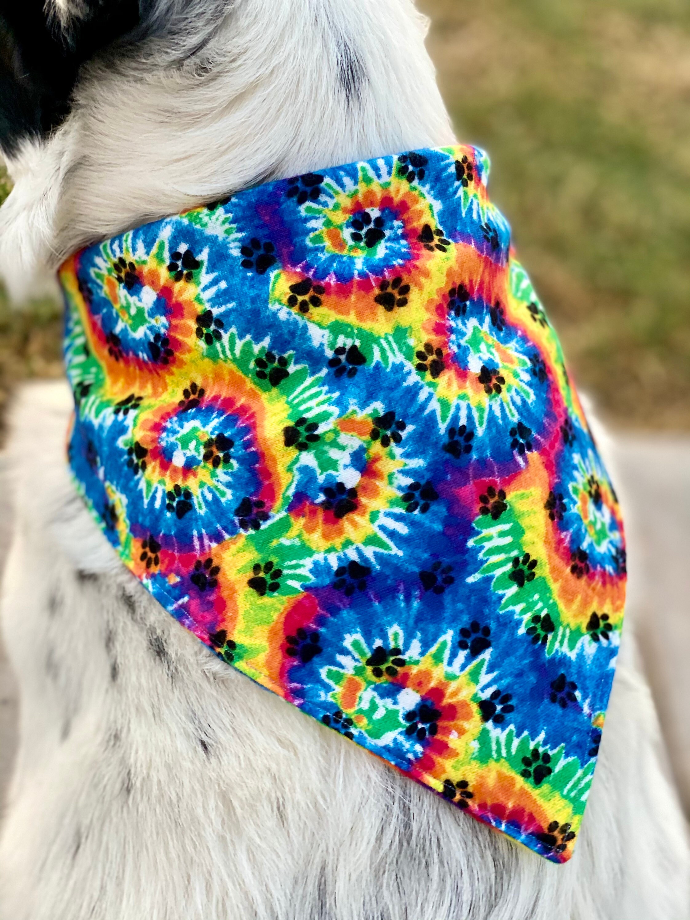 Tie-Dye Bandana/ Tie Dye Bandana/ Rainbow Bandana/ Paw Print | Etsy