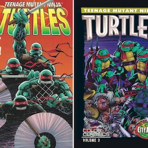 Può includere: Quattro fumetti di Teenage Mutant Ninja Turtles. Le copertine presentano la parola "Turtles" a caratteri grandi, con immagini delle tartarughe in azione. Il primo numero recita "First Issue!" ed è visibile anche "City at War".