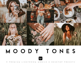 9 Moody Tone Lightroom Presets Mobile & Desktop, Green Brown Preset, Outdoor Indoor and Travel Filter Bundle, Instagram