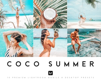 10 Coco Beach Presets Filter Lightroom, Preset Summer Coconut Travel, Lightroom Mobile & Desktop Bundle, Filter for Instagram Influencer