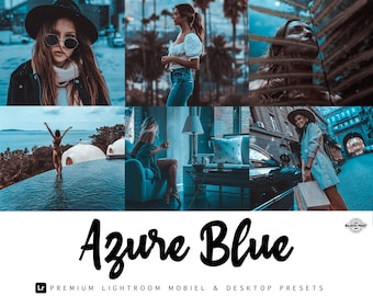 6 Blue Presets for Lightroom Mobile Desktop | Azure Blue Preset, Lifestyle Presets, Blogger Presets, Photo Filter Winter & Summer, DNG XMP
