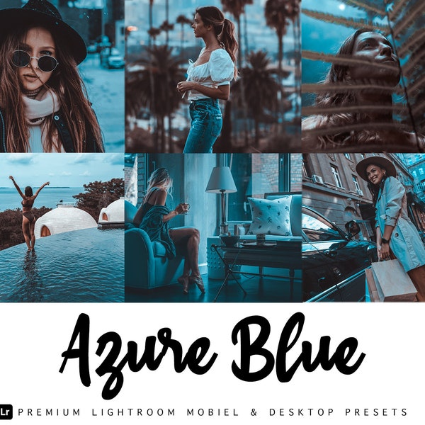 6 Blue Presets for Lightroom Mobile Desktop | Azure Blue Preset, Lifestyle Presets, Blogger Presets, Photo Filter Winter & Summer, DNG XMP