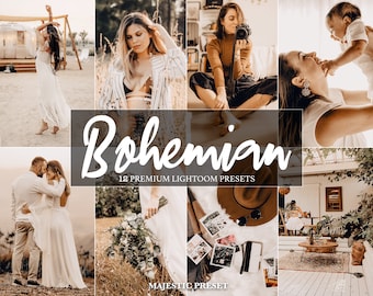 12 BOHO Presets Lightroom Mobile & Desktop Bundle, Blogger Preset, Natural Wedding Filter, Summer Outdoor and Travel Photo Editing