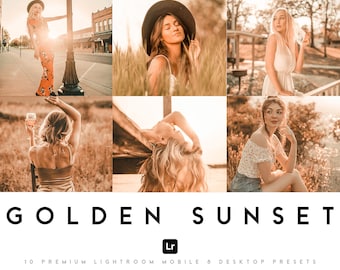 10 Golden Hour Presets Lightroom Mobile & Desktop | Sunset Portrait Preset, Wedding Outdoor Travel Filter Bundle
