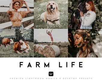 8 ajustes preestablecidos móviles y de escritorio de Farm Life Lightroom, tonos terrosos, foto de retrato natural, filtro para Instagram Influencer Blogger preestablecido al aire libre