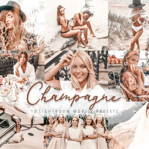 7 CHAMPAGNE Lightroom Mobile Presets | Natural Instagram Presets, bright clean wedding photo filter | Blogger and Influencer Presets Mobile