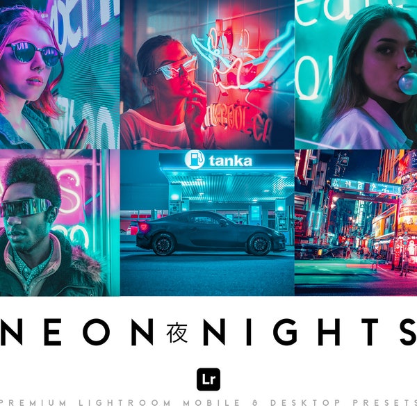 18 Presets Urban Neon Night Preset Lightroom Mobile Desktop Photo Filter, Tokyo , Dark RGB Cyberpunk Lights Portrait Product Photography