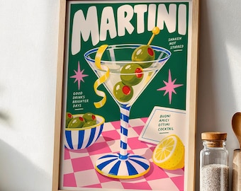 Martini Print | Cocktail Wall Art | Retro Bar Poster | Martini Wall Art | Colourful Kitchen Print | Home Bar Decor