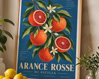 Blood Orange Print | Arance Rosse di Sicilia Poster | Italian Kitchen Wall Art | Sicilian Fruit Print | Mediterranean Decor