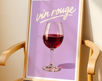 Red Wine Print | Vin Rouge Wall Art | Purple Wine Poster | French Kitchen Decor | Wine Lover Gift | Colourful Bar Wall Art