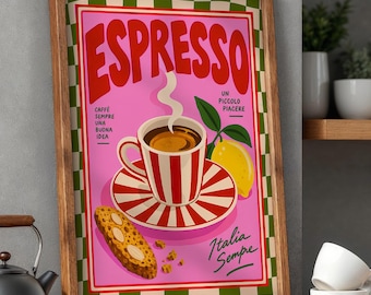 Espresso Print | Italian Coffee Poster | Colourful Kitchen Wall Art | Retro Coffee Print | Italian Kitchen Decor
