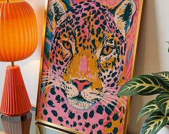 Leopard Print | Colourful Animal Wall Art | Pink Leopard Poster | Maximalist Wall Art | Bright Animal Print | Eclectic Decor
