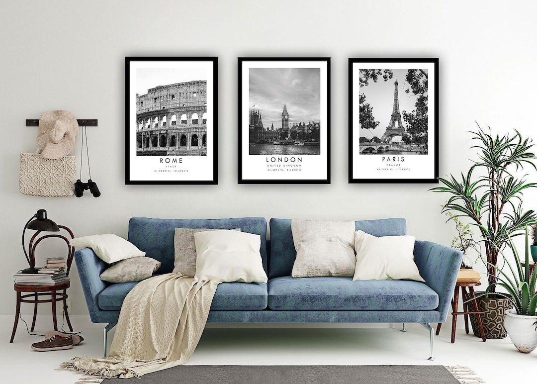 Rome London Paris Photography Print Set: Black and White Travel