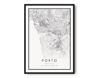 Porto Portugal Map Art Print: Minimalist City Poster