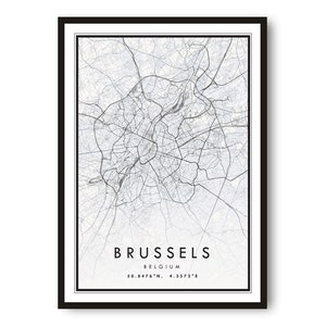 Impression de carte de Bruxelles, impression d'affiche de Belgique, impression de carte de la ville de Belgique, cadeau populaire, impression de Bruxelles A1/A2/A3/A4/A5