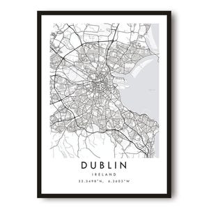 Dublin-Stadtplan als Kunstdruck: Minimalistisches Stadtposter, individuelle Größen