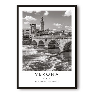 Impression voyage Vérone, affiche Italie, décoration art mural unique, impression noir et blanc, décoration d'intérieur, Italie Vérone, impression populaire A1/A2/A3/A4/A5