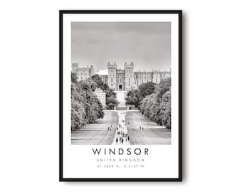 Windsor Castle Print: Black and White England Travel Poster