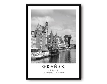 Gdansk Travel Print, Poland Poster, Black and White Print, Unique Wall Art,  Minimalist Home Decor, City  A1/A2/A3/A4/A5