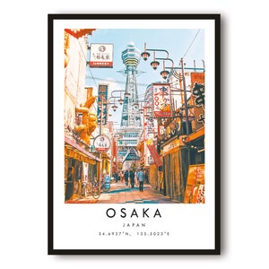 Osaka Travel Print, Japan Poster, Minimalist Home Decor, City  A1/A2/A3/A4/A5