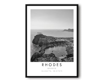 Rhodes Greece Print: Black and White Travel Poster