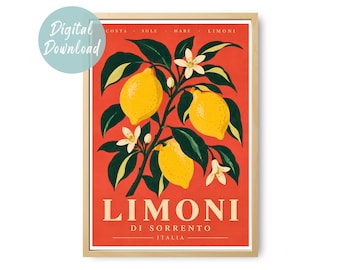 Lemon Print | Italian Kitchen Wall Art | Sorrento Lemon Poster | Limoni Di Sorrento | Mediterranean Wall Art | Digital Download