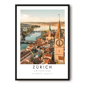 Zurich Travel Print, Switzerland Poster, Unique Wall Art,  Minimalist Home Decor, City  A1/A2/A3/A4/A5