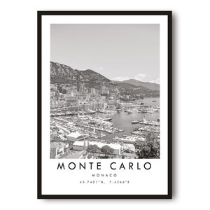 Monte Carlo Travel Print, travel Poster, black and white art, Black and White print,  Home Decor, print, poster A1/A2/A3/A4/A5