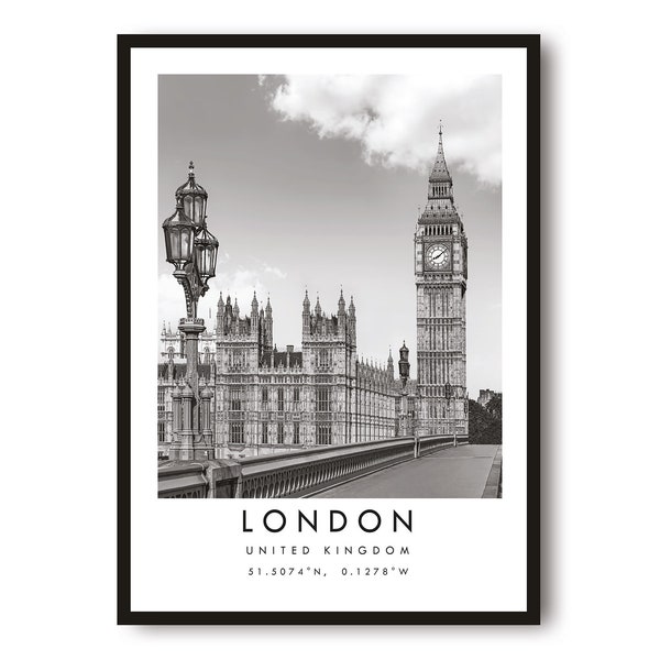 London Reisedruck, London Poster, Einzigartiges Wanddekor, Schwarzweiß Wohnkultur, England London, Beliebter Druck A1/A2/A3/A4/A5