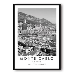 Monte Carlo Travel Print, travel Poster, black and white art, Black and White print,  Home Decor, print, poster A1/A2/A3/A4/A5
