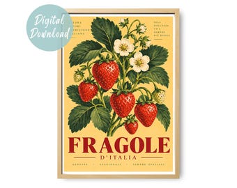 Strawberry Print | Italian Kitchen Wall Art | Fragole D’Italia Poster | Fruit Wall Art | Mediterranean Kitchen Decor | Digital Download