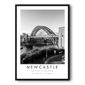 Newcastle Travel Print, England Poster, Black and White Print, Unique Wall Art,  Minimalist Home Decor, City  A1/A2/A3/A4/A5