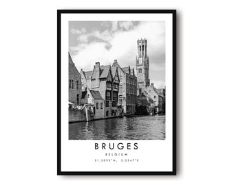 Bruges Travel Print, Bruges Poster, Unique Wallart Decor, Black and White Home Decor, Belgium Bruges Popular Print A1/A2/A3/A4/A5