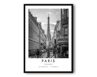 Paris Eiffel Tower Print: Black and White France Travel Poster